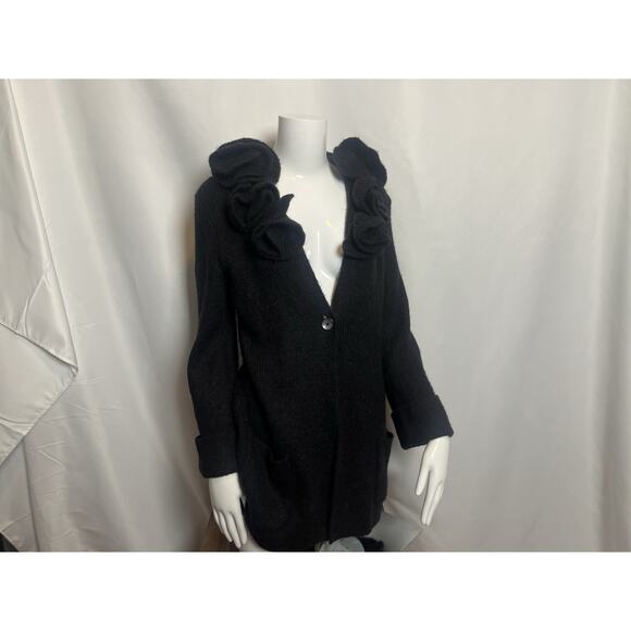 Soft Surroundings Alpaca Wool Blend Ruffle Neck Cardigan Black Sz S Boho Artsy - Picture 1 of 9